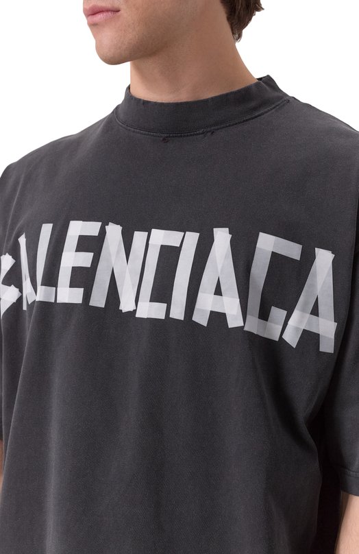 Хлопковая футболка Balenciaga 764235/TRVK1 Серый  764235/TRVK1 Фото 5