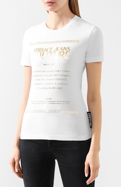 Хлопковая футболка VERSACE JEANS COUTURE белого цвета по цене 8910 руб., арт. B2HVA7T1-VDP608 48 F0IL/30320, фото 3 Хлопковая футболка VERSACE JEANS COUTURE, арт. B2HVA7T1-VDP608 48 F0IL/30320, фото 3
