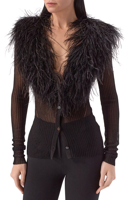 Кардиган с отделкой перьями страуса Blumarine 2M659A Чёрный  2M659A Фото 3
