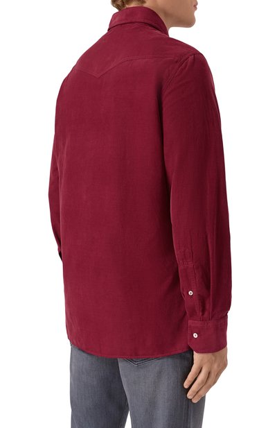 Хлопковая рубашка BRUNELLO CUCINELLI бордового цвета по цене 127000 руб., арт. ML6884008, фото 4 Хлопковая рубашка BRUNELLO CUCINELLI, арт. ML6884008, фото 4
