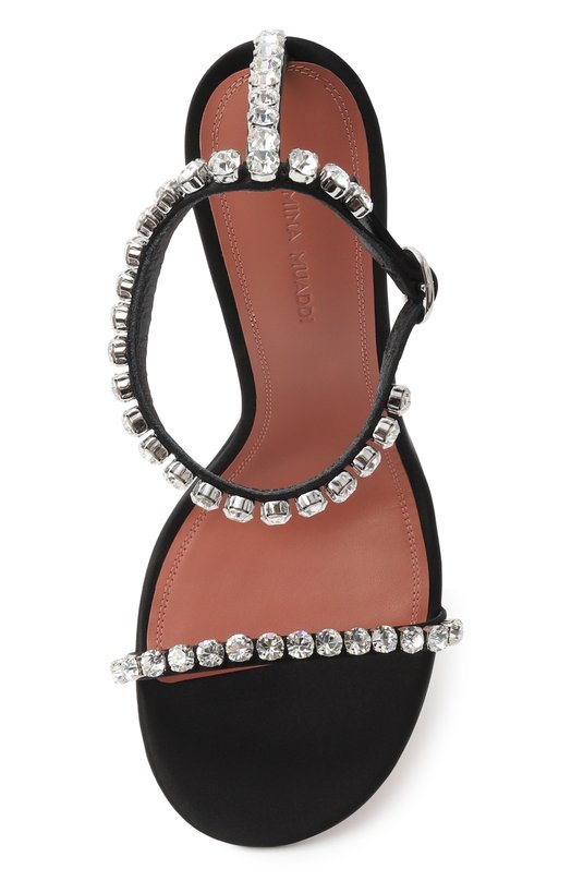 Текстильные босоножки Gigi 95 Amina Muaddi GIGI SANDAL 95/SATIN Чёрный  GIGI SANDAL 95/SATIN Фото 6
