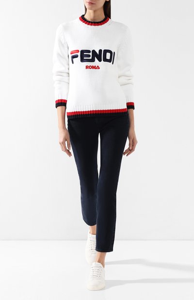 Хлопковый пуловер FENDI белого цвета по цене 55500 руб., арт. FAE137 A6JR, фото 2 Хлопковый пуловер FENDI, арт. FAE137 A6JR, фото 2