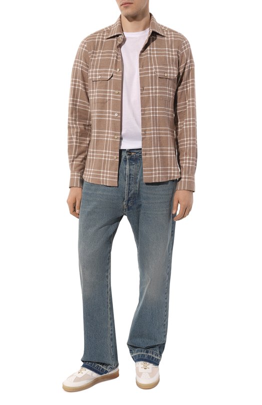 Хлопковая рубашка Kiton UCWMH0864901 Бежевый  UCWMH0864901 Фото 2