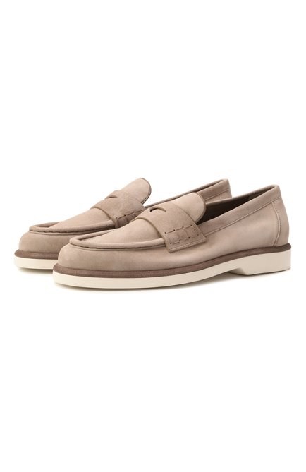 Женские замшевые пенни-лоферы SANTONI бежевого цвета, арт. WUQG59818BIASLH0 | Фото 1 (Материал внешний: Натуральная кожа; Материал сплава: Проставлено; Драгоценные камни: Проставлено; Подошва: Платформа; Материал внутренний: Натуральная кожа; Каблук высота: Низкий)