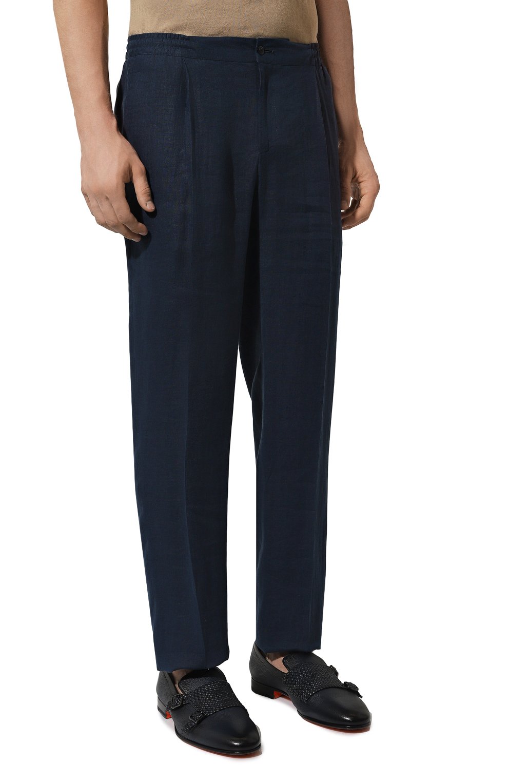 Льняные брюки KITON синего цвета по цене 99500 руб., арт. UPN01H08838, фото 3 Льняные брюки KITON, арт. UPN01H08838, фото 3