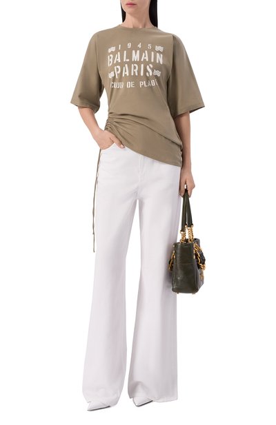 Хлопковая футболка BALMAIN хаки цвета по цене 55600 руб., арт. GF0EH035/BD55, фото 2 Хлопковая футболка BALMAIN, арт. GF0EH035/BD55, фото 2
