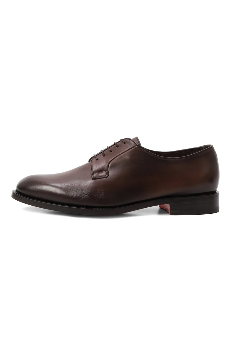 Мужские кожаные дерби SANTONI темно-коричневого цвета, арт. MCCG19046PD7SGFR | Фото 4 (Материал внутренний: Натуральная кожа; Материал сплава: Проставлено; Нос: Не проставлено; Материал внешний: Натуральная кожа; Стили: Классический)