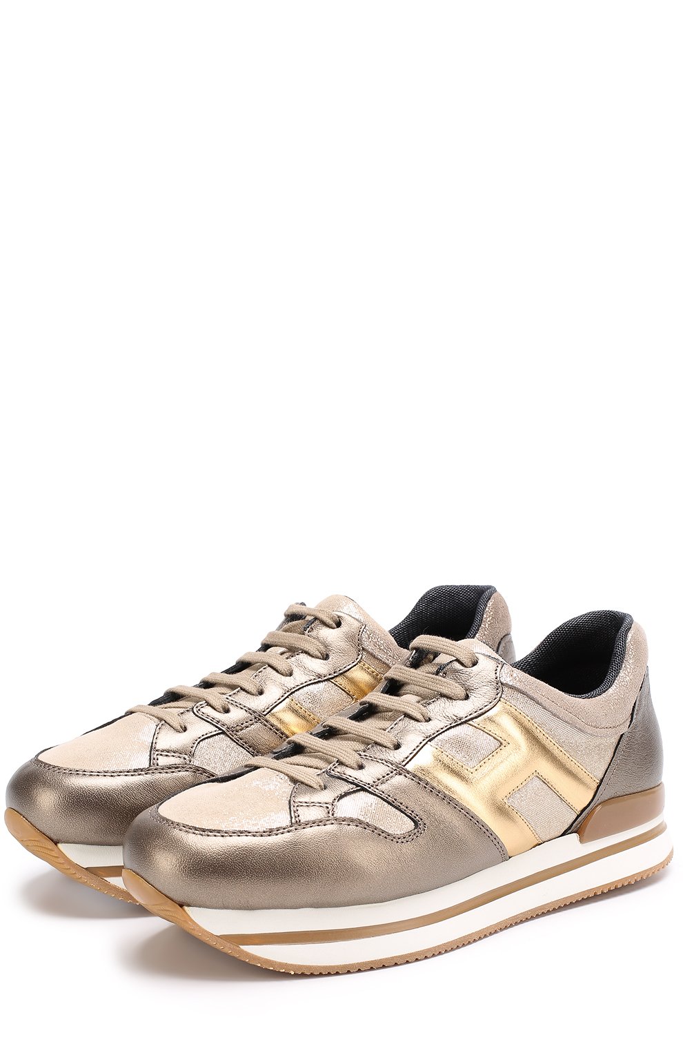 Кожаные кроссовки с металлизированной отделкой на толстой подошве HOGAN, арт. HXR2220T540HAQ596K, фото 1