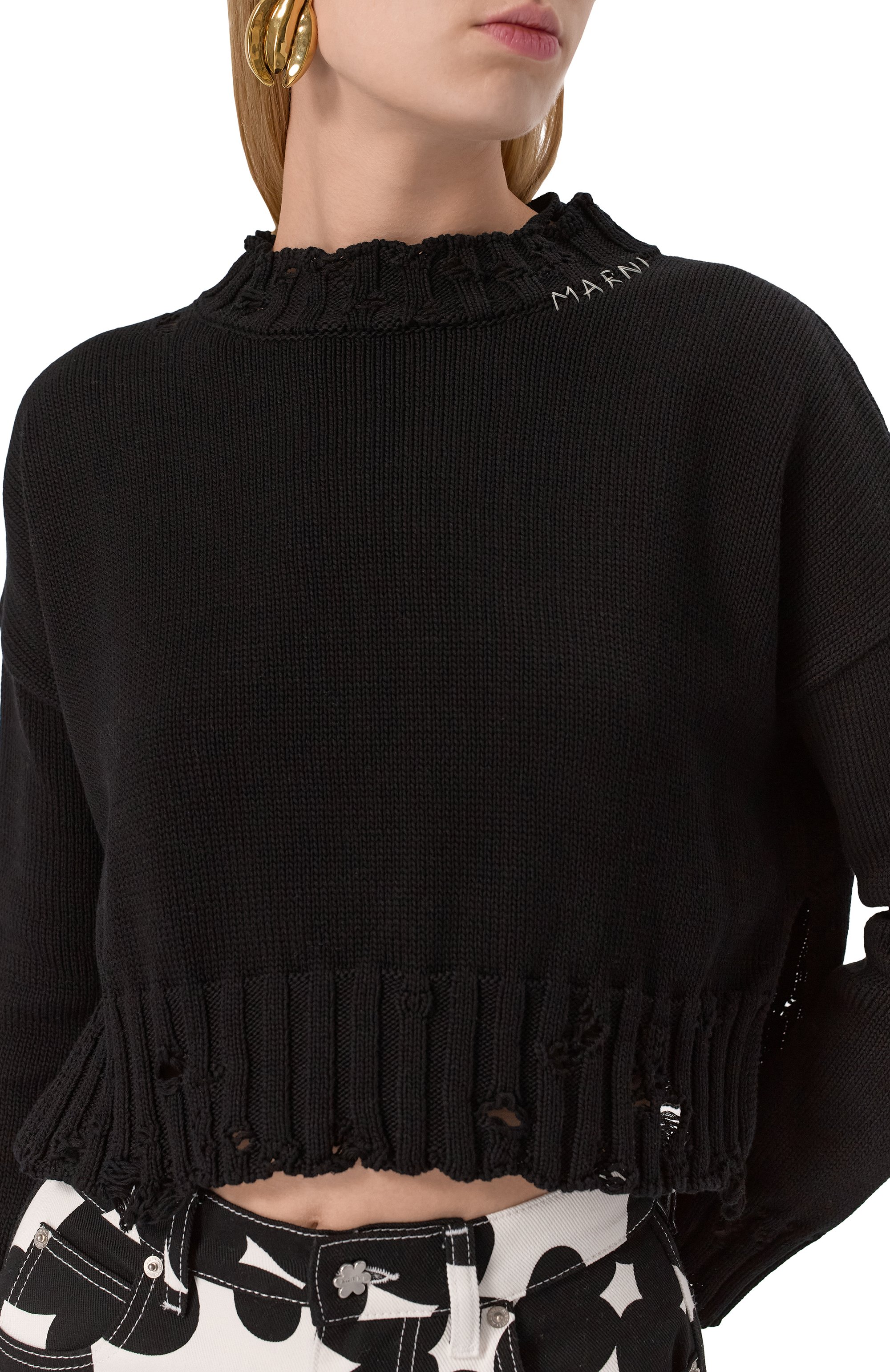 Хлопковый свитер MARNI черного цвета по цене 95050 руб., арт. GCMD0579A0/UFC652, фото 5 Хлопковый свитер MARNI, арт. GCMD0579A0/UFC652, фото 5