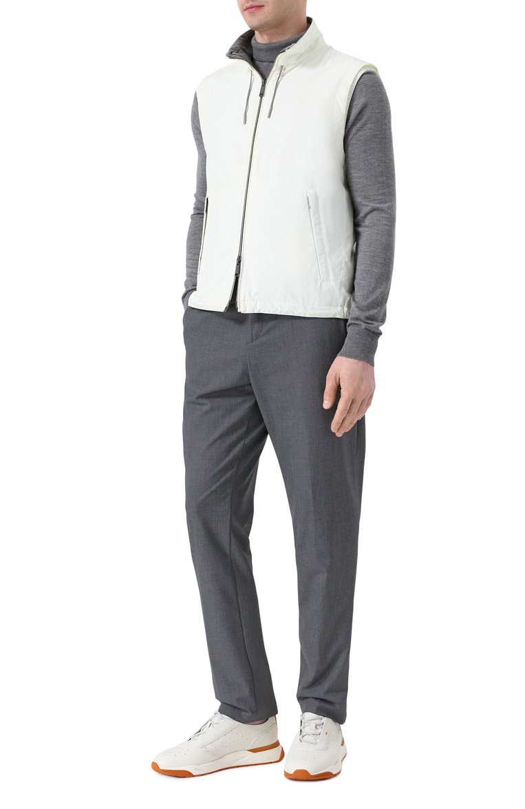 Мужской двусторонний жилет ZEGNA белого цвета, арт. 7110B/E7T33 | Фото 2 (Длина (верхняя одежда): Короткие; Материал сплава: Проставлено; Материал утеплителя: Шерсть; Драгоценные камни: Проставлено; Мужское Кросс-КТ: жилеты-тонкие; Стили: Кэжуэл; Материал внешний: Синтетический материал)