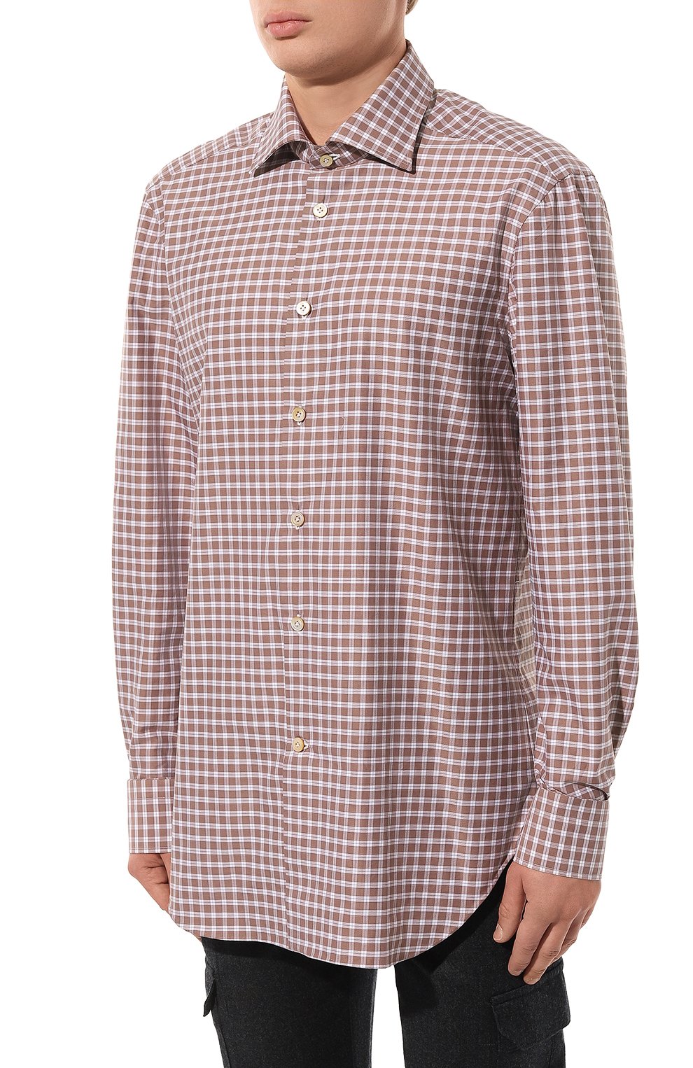 Хлопковая рубашка KITON коричневого цвета по цене 58950 руб., арт. UCIH0863710, фото 3 Хлопковая рубашка KITON, арт. UCIH0863710, фото 3