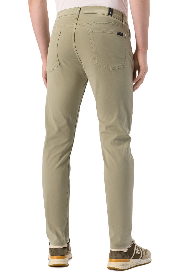 Мужские джинсы slimmy 7 FOR ALL MANKIND светло-зеленого цвета, арт. 7T511V60 | Фото 4 (Материал внешний: Синтетический материал, Хлопок; Длина (брюки, джинсы): Стандартные; Силуэт М (брюки): Узкие; Кросс-КТ: Деним; Стили: Повседневный; Детали: Однотонный; Автоматизация состава: Проставлено; Автоматизация ТО: Проставлено)
