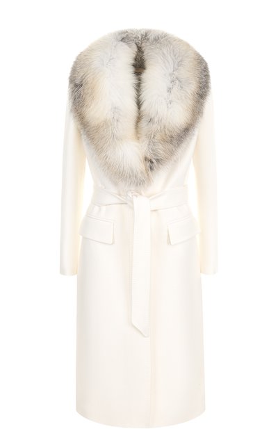 Женское шерстяное пальто с поясом и меховым воротником ROBERTO CAVALLI, арт. HQQ507/GA099