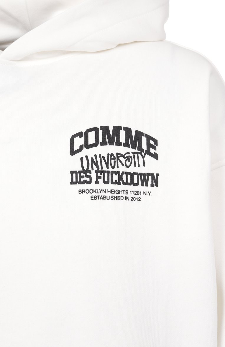 Мужской хлопковое худи COMME DES FUCKDOWN белого цвета, арт. CFABM01620 | Фото 6 (Длина (для топов): Стандартные; Материал внешний: Хлопок; Рукава: Длинные; Мужское Кросс-КТ: Худи-одежда; Стили: Спорт-шик; Принт: С принтом)