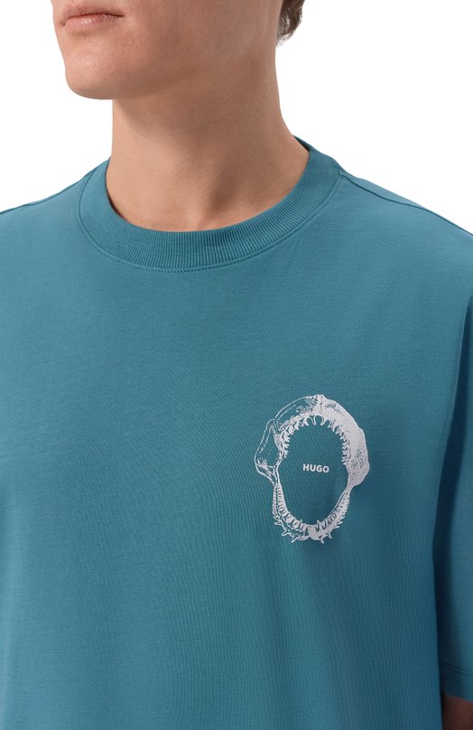 Хлопковая футболка HUGO Blue 50554370 Голубой  50554370 Фото 5