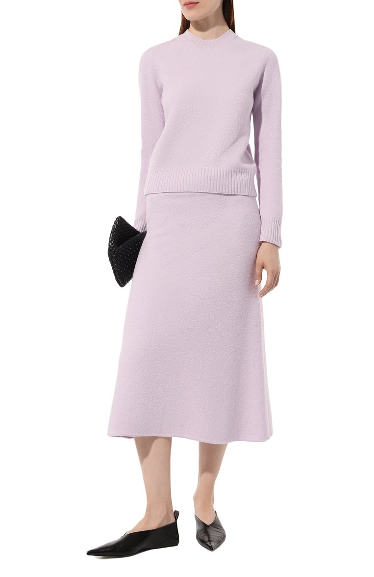 Женский шерстяной свитер JIL SANDER сиреневого цвета, арт. J01GP0103/J14603 | Фото 2 (Рукава: Длинные; Длина (для топов): Стандартные; Материал внешний: Шерсть; Женское Кросс-КТ: Свитер-одежда; Стили: Кэжуэл; Автоматизация состава: Проставлено; Автоматизация ТО: Проставлено)