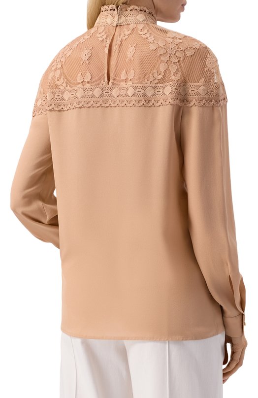 Блузка из хлопка и шелка Elie Saab T0163NS25/SIL01 Бежевый  T0163NS25/SIL01 Фото 4