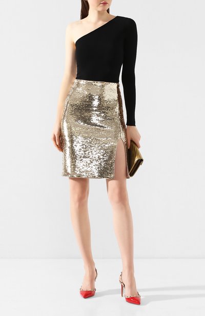 Юбка с пайетками EMPORIO ARMANI золотого цвета по цене 23800 руб., арт. 3H2NA1/2NWLZ, фото 2 Юбка с пайетками EMPORIO ARMANI, арт. 3H2NA1/2NWLZ, фото 2