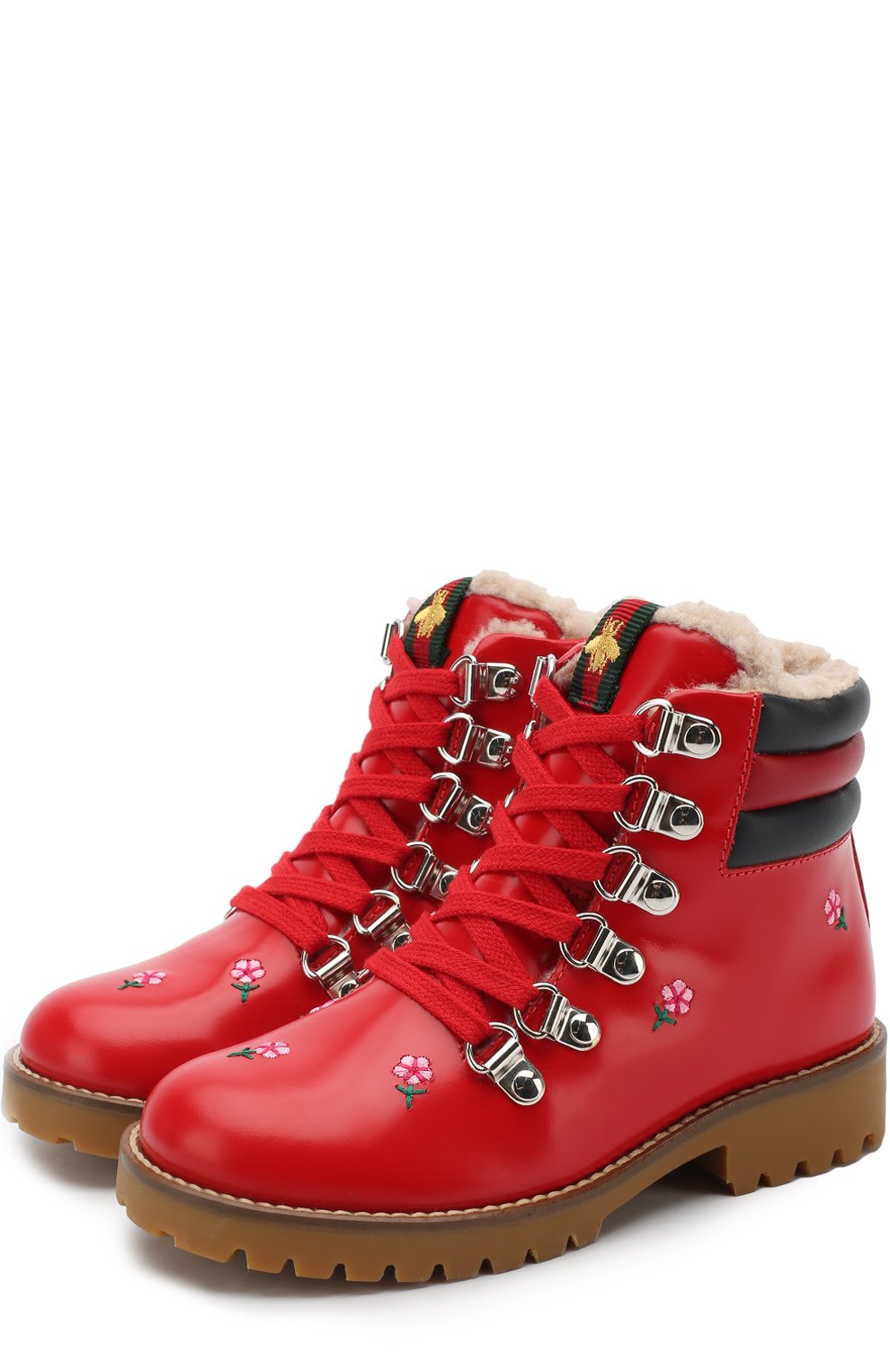 Кожаные ботинки с вышивками и молнией GUCCI, арт. 477509/D7330, фото 1