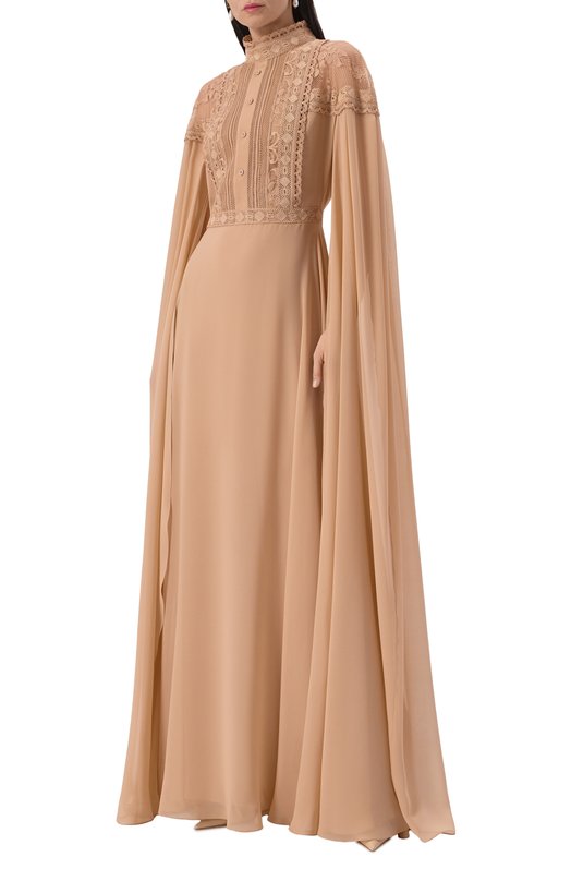 Платье из шелка и хлопка Elie Saab D0617NS25/SIL01 Бежевый  D0617NS25/SIL01 Фото 3