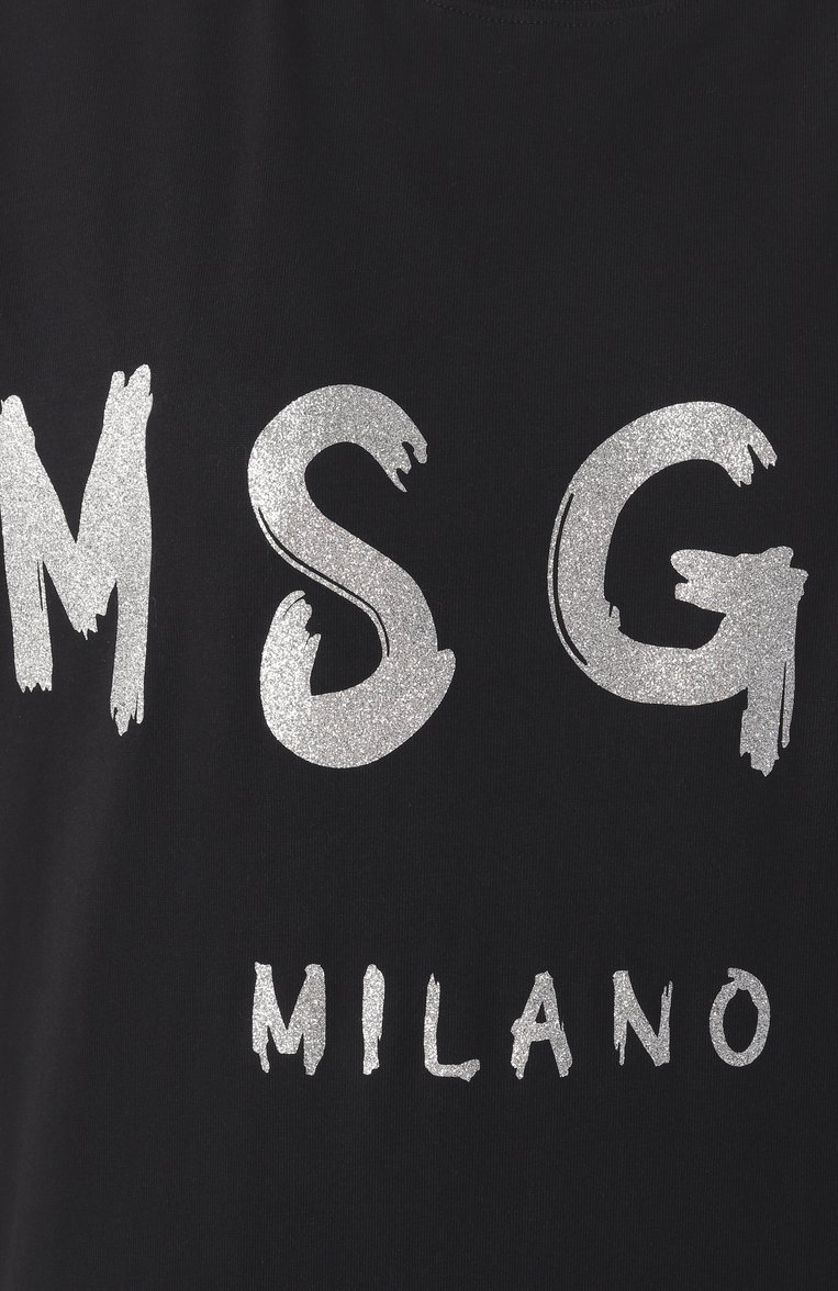 Женская хлопковая футболка MSGM черного цвета, арт. 3441MDM510G/237002 | Фото 6 (Длина (для топов): Стандартные; Рукава: Короткие; Стили: Кэжуэл; Принт: С принтом; Материал внешний: Хлопок)