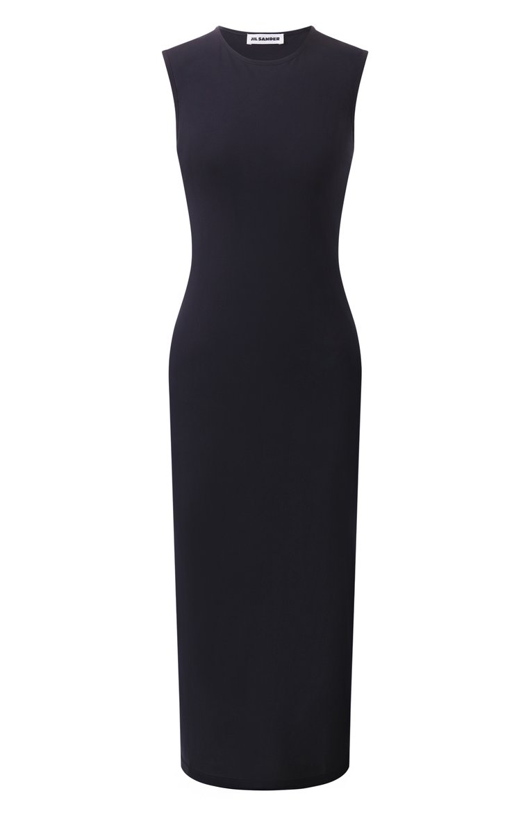 Женское платье JIL SANDER черного цвета, арт. J01CT0024/J70026 | Фото 1 (Материал внешний: Синтетический материал; Длина Ж (юбки, платья, шорты): Миди; Стили: Минимализм; Женское Кросс-КТ: Платье-одежда; Случай: Формальный; Рукава: Без рукавов; Автоматизация ТО: Проставлено; Автоматизация состава: Проставлено)