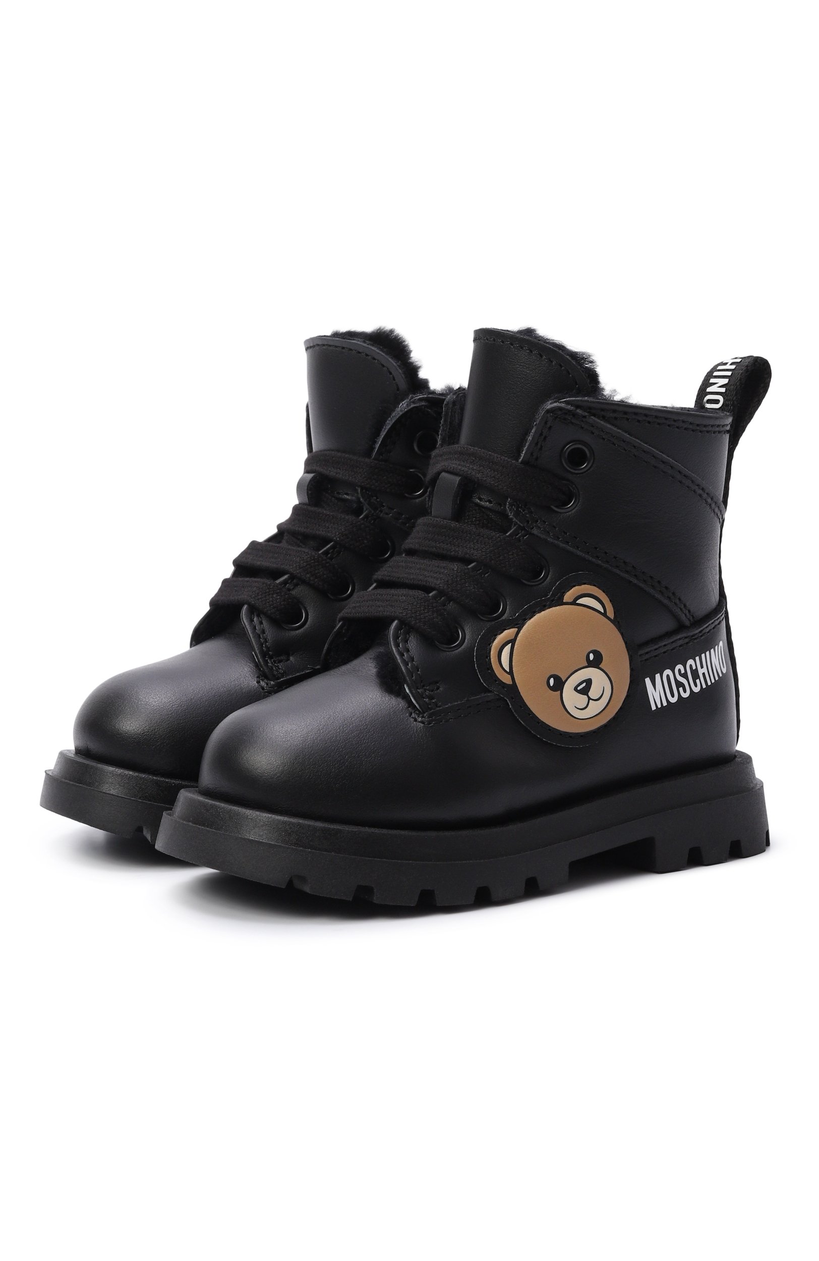 Кожаные ботинки MOSCHINO черного цвета по цене 32900 руб., арт. 84151/VAR2, фото 1 Кожаные ботинки MOSCHINO, арт. 84151/VAR2, фото 1