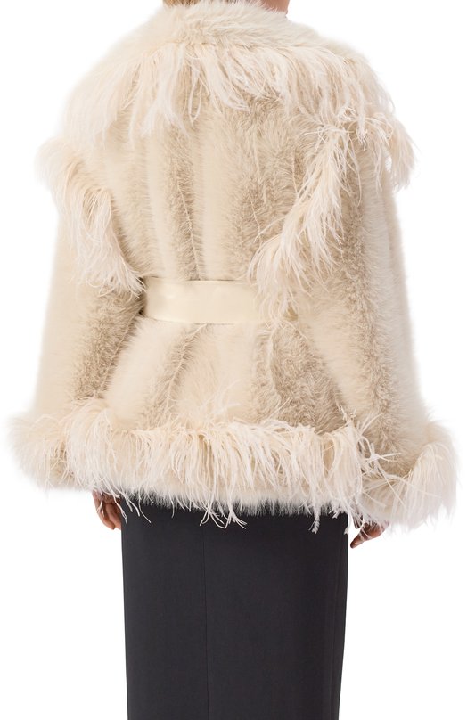 Шуба с отделкой перьями Elie Saab J0148AP25/FR001 Бежевый  J0148AP25/FR001 Фото 4