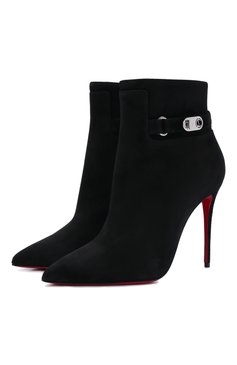 Женские замшевые ботильоны lock so kate booty 100 CHRISTIAN LOUBOUTIN черного цвета, арт. 1220361/L0CK S0 KATE B00TY 100 | Фото 1 (Каблук высота: Высокий; Материал внешний: Кожа, Замша; Материал внутренний: Натуральная кожа; Материал сплава: Проставлено; Материал утеплителя: Без утеплителя; Каблук тип: Шпилька; Подошва: Плоская; Драгоценные камни: Проставлено)