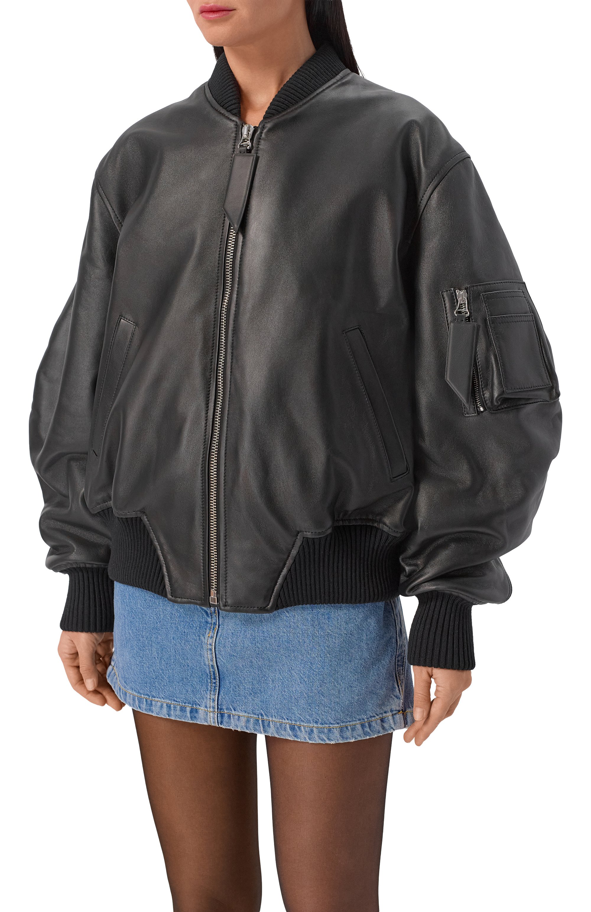 Утепленный кожаный бомбер THE ATTICO, арт. 260WCB00004/LBT128AA, фото 3