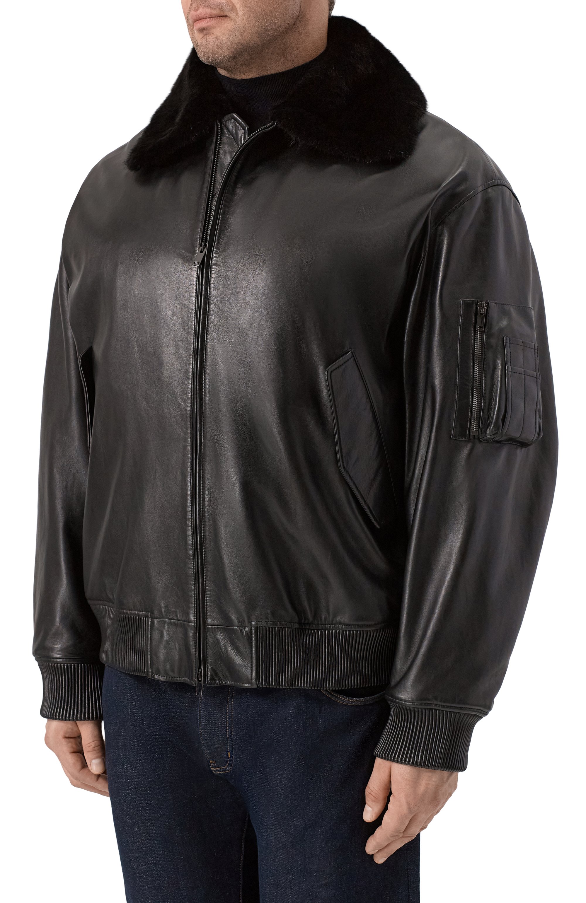 Кожаный бомбер с подкладкой из норки MVST, арт. M25.1PM.0004/BIG SIZE/PL0NGE, фото 3