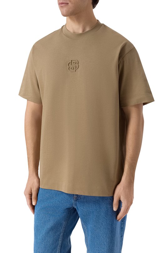 Хлопковая футболка BOSS 50555106 Бежевый  50555106 Фото 3