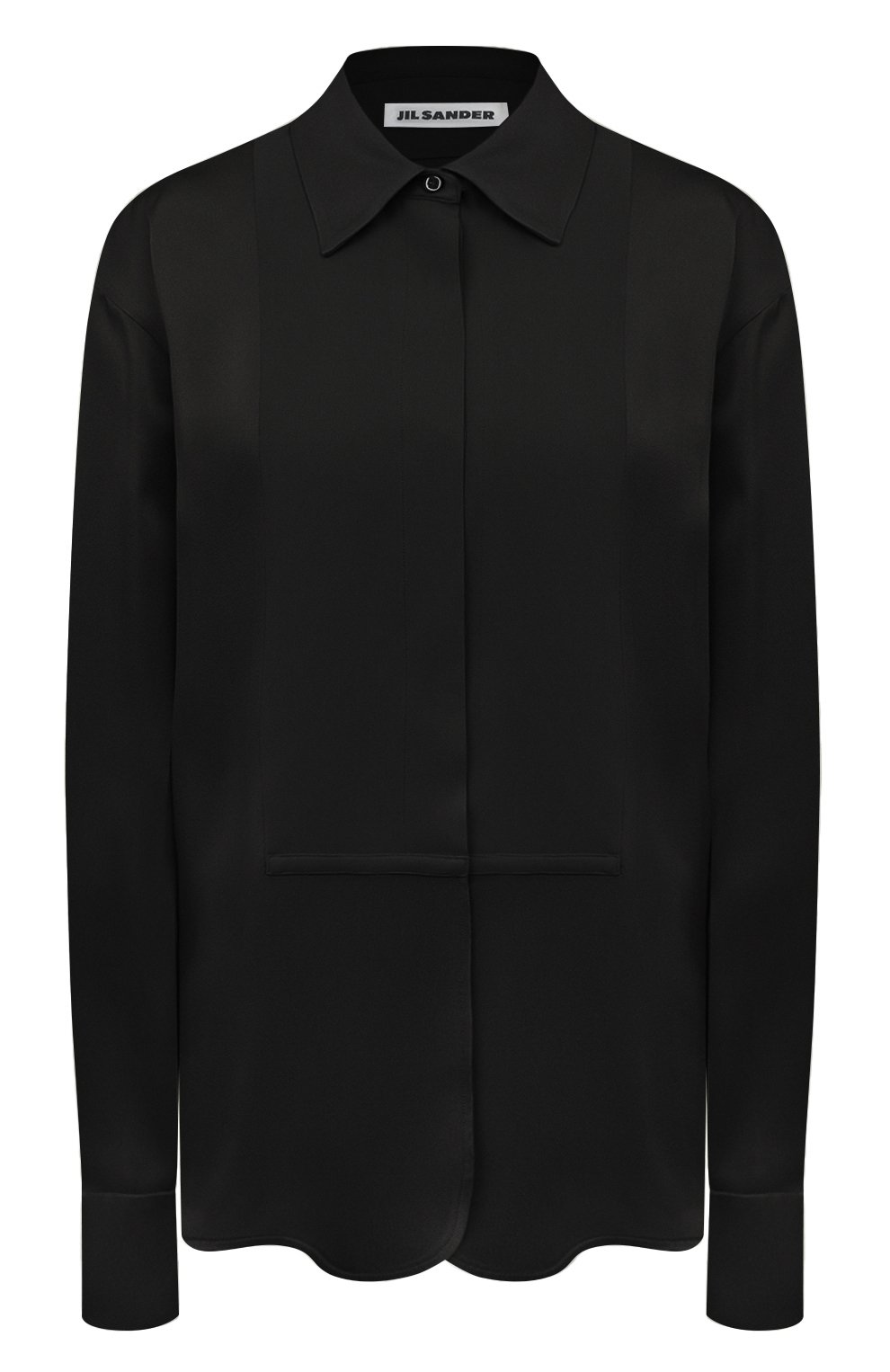 Атласная рубашка JIL SANDER черного цвета по цене 94150 руб., арт. J02DL0146/JTN214, фото 1 Атласная рубашка JIL SANDER, арт. J02DL0146/JTN214, фото 1