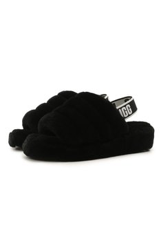 Женского домашние туфли fluff yeah slide UGG черного цвета, арт. 1095119_BLK | Фото 1 (Подошва: Платформа; Материал внутренний: Натуральная кожа; Женское Кросс-КТ: тапочки-домашняя обувь; Материал сплава: Проставлено; Драгоценные камни: Проставлено)