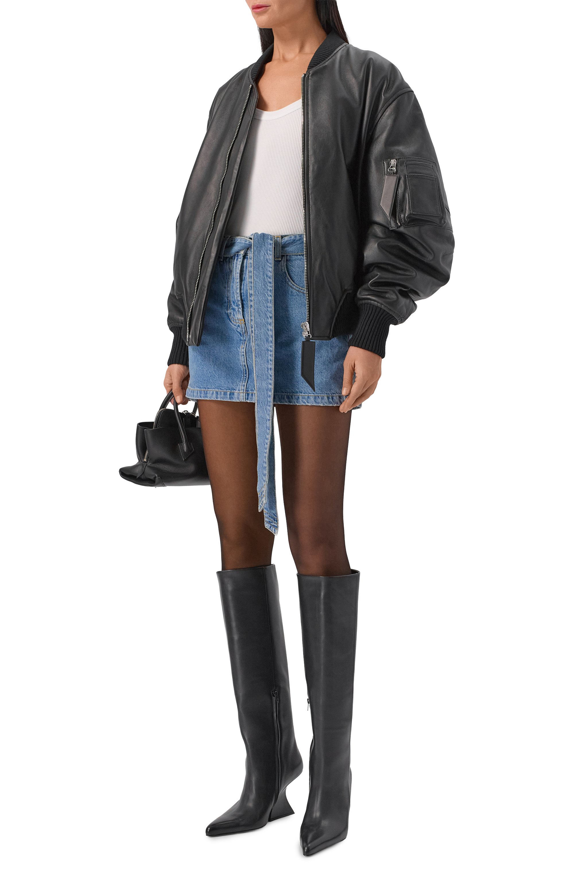 Утепленный кожаный бомбер THE ATTICO, арт. 260WCB00004/LBT128AA, фото 2