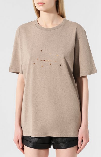 Хлопковая футболка SAINT LAURENT светло-бежевого цвета по цене 44950 руб., арт. 577062/YBJG2, фото 3 Хлопковая футболка SAINT LAURENT, арт. 577062/YBJG2, фото 3