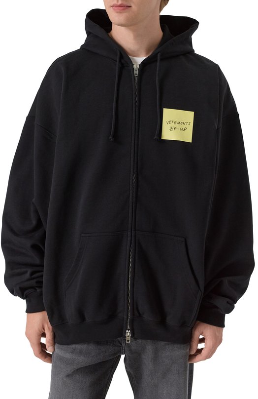 Хлопковая толстовка VETEMENTS UE64HD140B/1302 M0LLET0N Чёрный  UE64HD140B/1302 M0LLET0N Фото 3