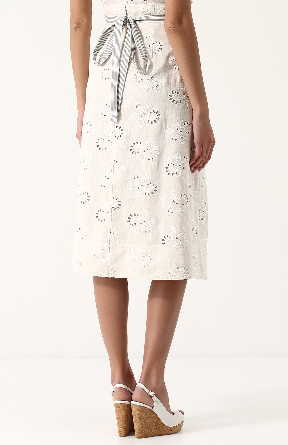 Льняная юбка-миди с поясом REBECCA TAYLOR белого цвета по цене 34650 руб., арт. 218276S832, фото 4 Льняная юбка-миди с поясом REBECCA TAYLOR, арт. 218276S832, фото 4