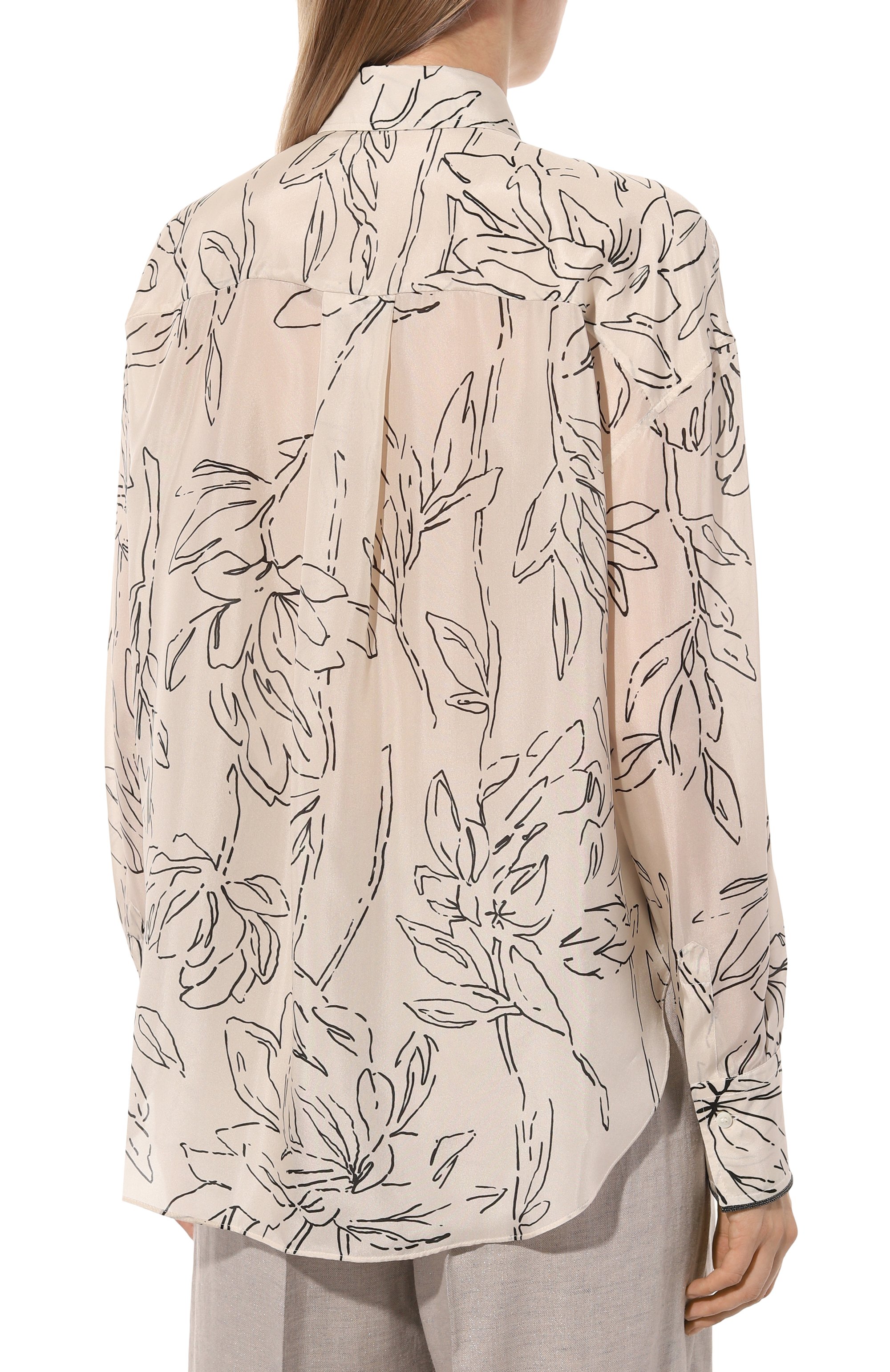 Шелковая блузка BRUNELLO CUCINELLI кремового цвета по цене 188500 руб., арт. ML940MK996, фото 4 Шелковая блузка BRUNELLO CUCINELLI, арт. ML940MK996, фото 4