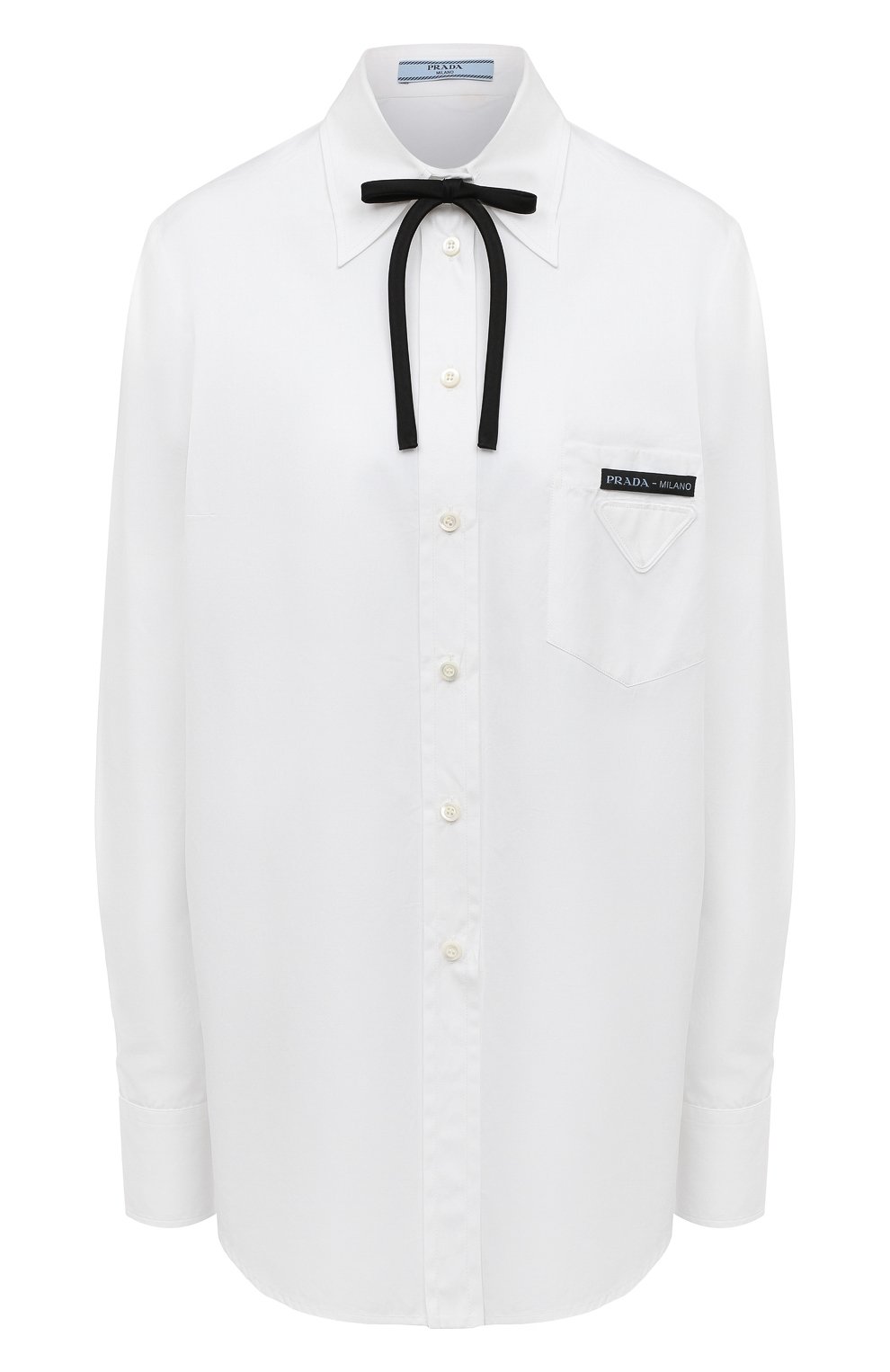 Хлопковая рубашка PRADA белого цвета по цене 100000 руб., арт. P409E-1V6S-F0964-201, фото 1 Хлопковая рубашка PRADA, арт. P409E-1V6S-F0964-201, фото 1
