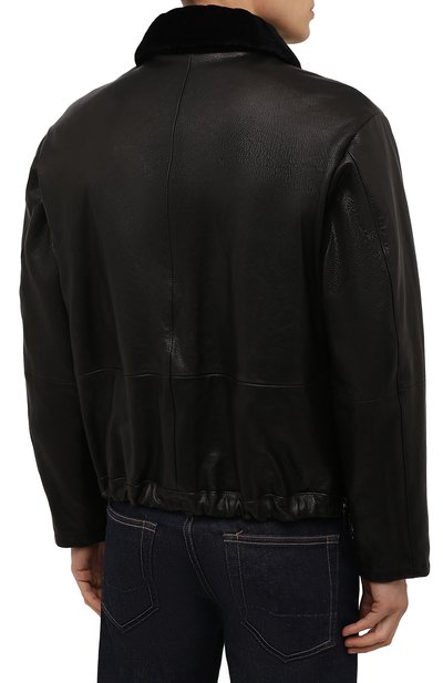 Кожаный бомбер с ворот�ником из овчины GIORGIO ARMANI, арт. BSR15P/BSP22, фото 4