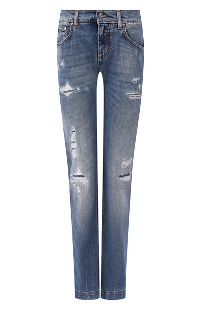 Джинсы с потертостями DOLCE & GABBANA синего цвета по цене 74800 руб., арт. FTAIAD/G8BF1, фото 1 Джинсы с потертостями DOLCE & GABBANA, арт. FTAIAD/G8BF1, фото 1