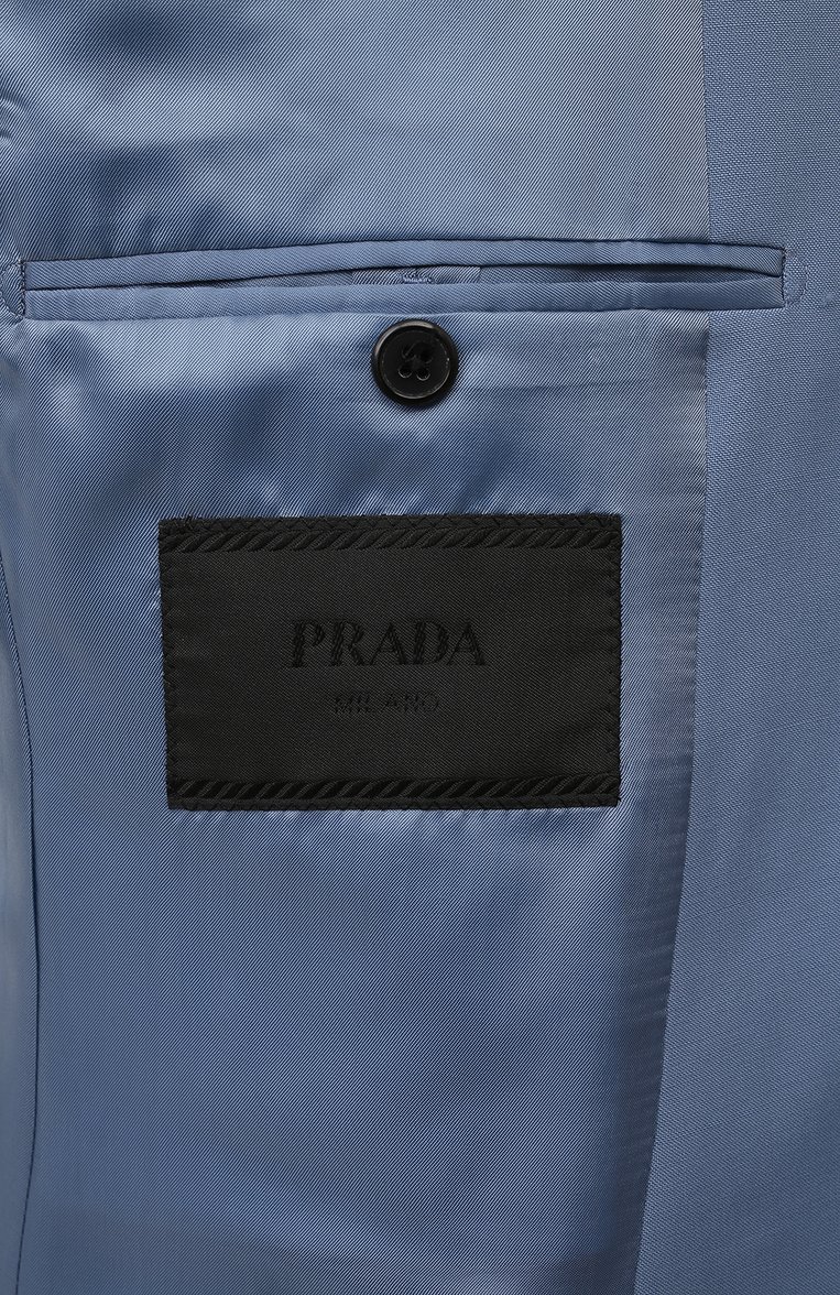 Мужской шерстяной костюм PRADA голубого цвета, арт. UAD407-D39-F0154-142 | Фото 9 (Рукава: Длинные; Материал внешний: Шерсть; Стили: Классический; Костюмы М: Однобортный)