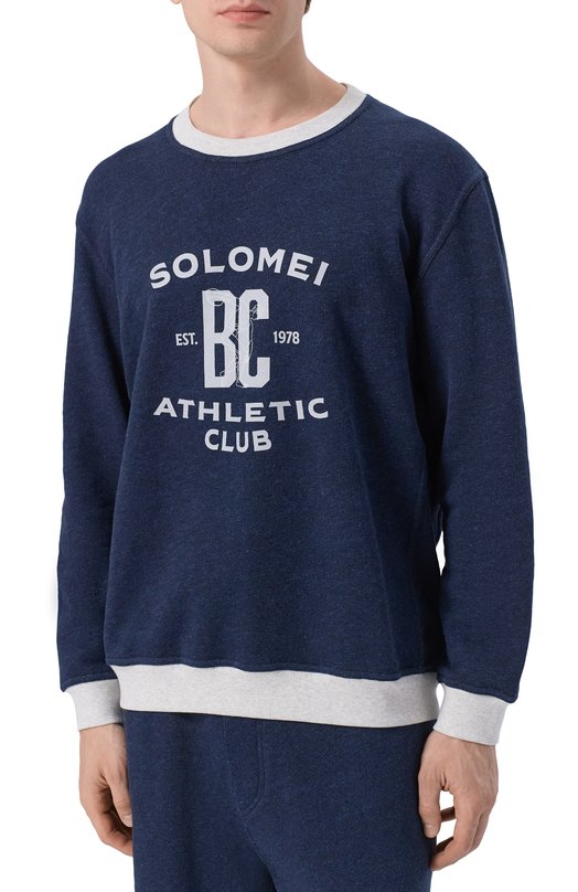 Свитшот из хлопка и льна Brunello Cucinelli MR8313380G Синий  MR8313380G Фото 3