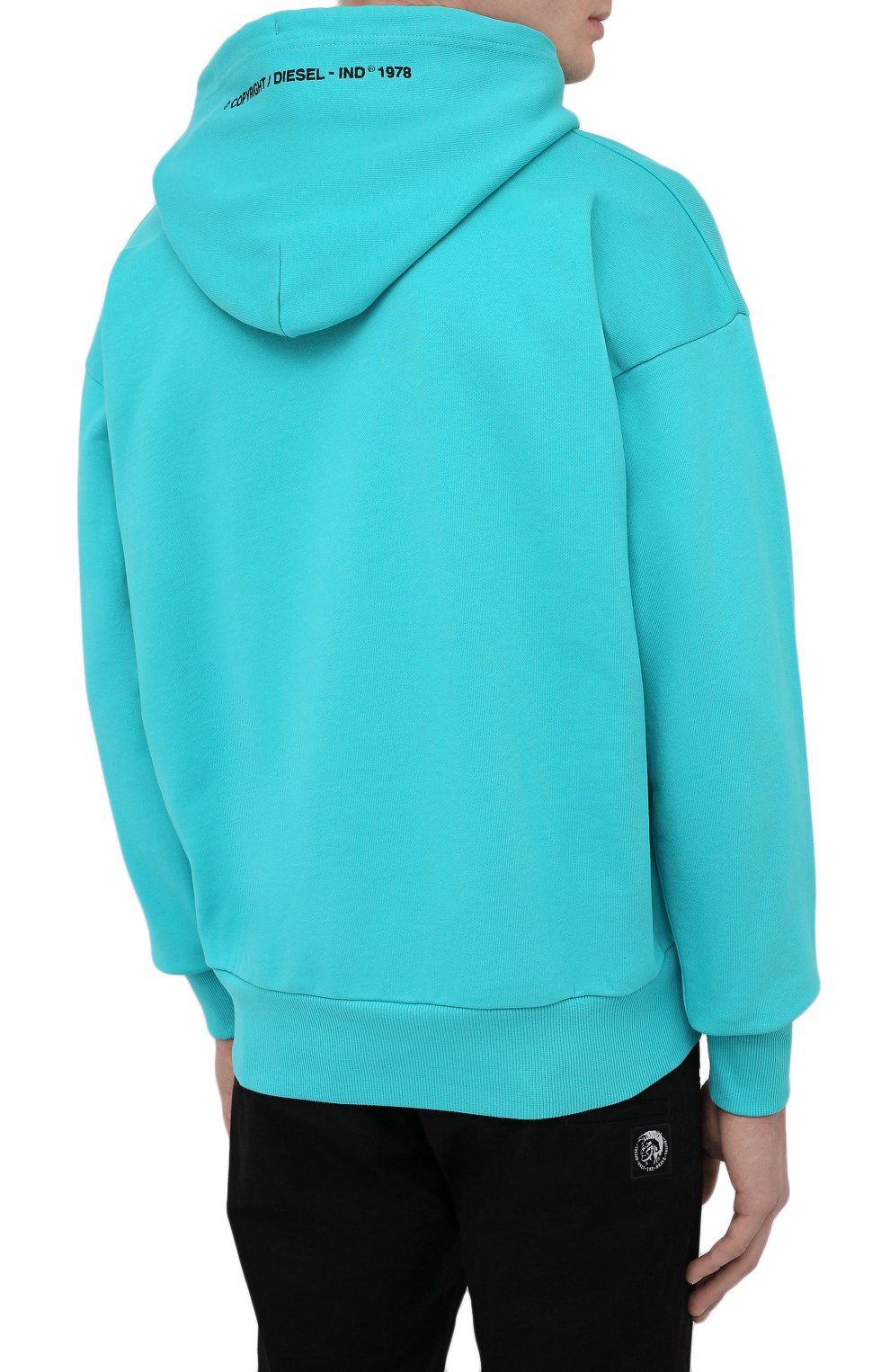 Хлопковое худи DIESEL бирюзового цвета по цене 14750 руб., арт. 00SH9M/0BAZC, фото 4 Хлопковое худи DIESEL, арт. 00SH9M/0BAZC, фото 4