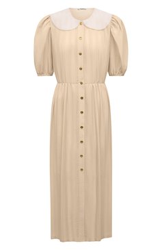 Женское платье MIU MIU бежевого цвета, арт. MF4533-1M7O-F0018 | Фото 1 (Длина Ж (юбки, платья, шорты): Миди; Женское Кросс-КТ: Платье-одежда; Случай: Повседневный; Стили: Бохо; Рукава: Короткие; Драгоценные камни: Проставлено; Материал сплава: Проставлено; Нос: Не проставлено; Региональные ограничения белый список (Axapta Mercury): Не проставлено)