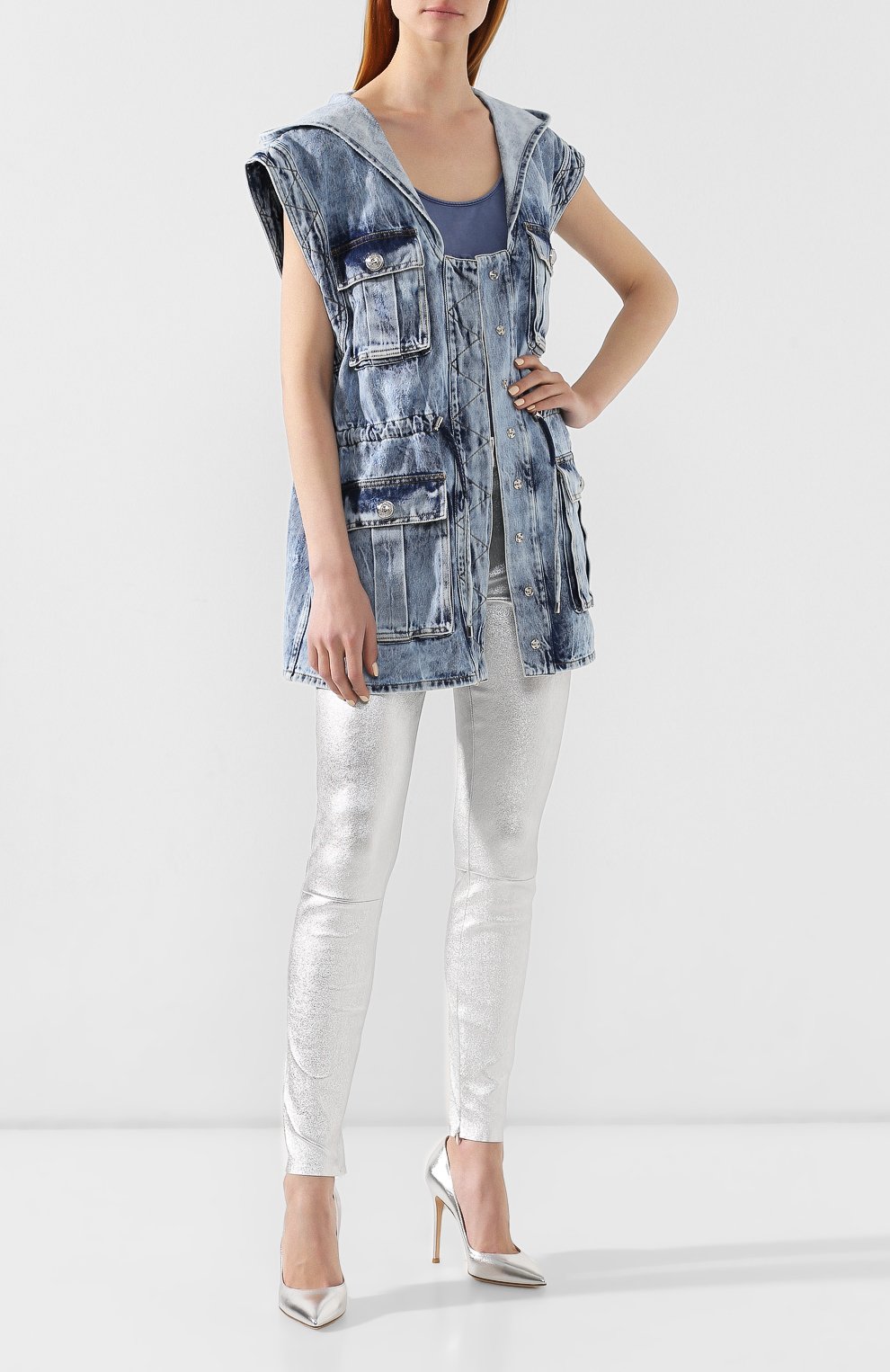 Джинсовый жилет с капюшоном BALMAIN, арт. RF08839/D048, фото 2