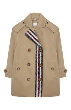 Детский хлопковый тренч BURBERRY бежевого цвета, арт. 8026067 | Фото 1 (Рукава: Длинные; Материал внешний: Хлопок; Кросс-КТ: Демисезон; Материал подклада: Хлопок; Ростовка одежда: 10 - 11 лет | 140 - 146см, 12 лет | 152 см, 16 лет | 164 см)