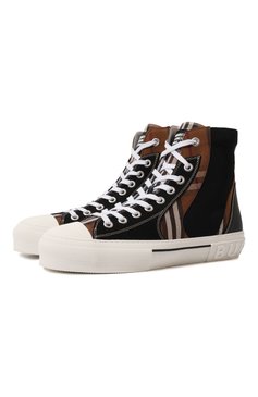 Мужские комбинированные кеды BURBERRY коричневого цвета, арт. 8062832 | Фото 1 (Подошва: Массивная; Драгоценные камни: Проставлено; Материал внешний: Текстиль; Материал сплава: Проставлено; Материал внутренний: Текстиль; Стили: Классический; Материал утеплителя: Без утеплителя; Кросс-КТ: Высокие)