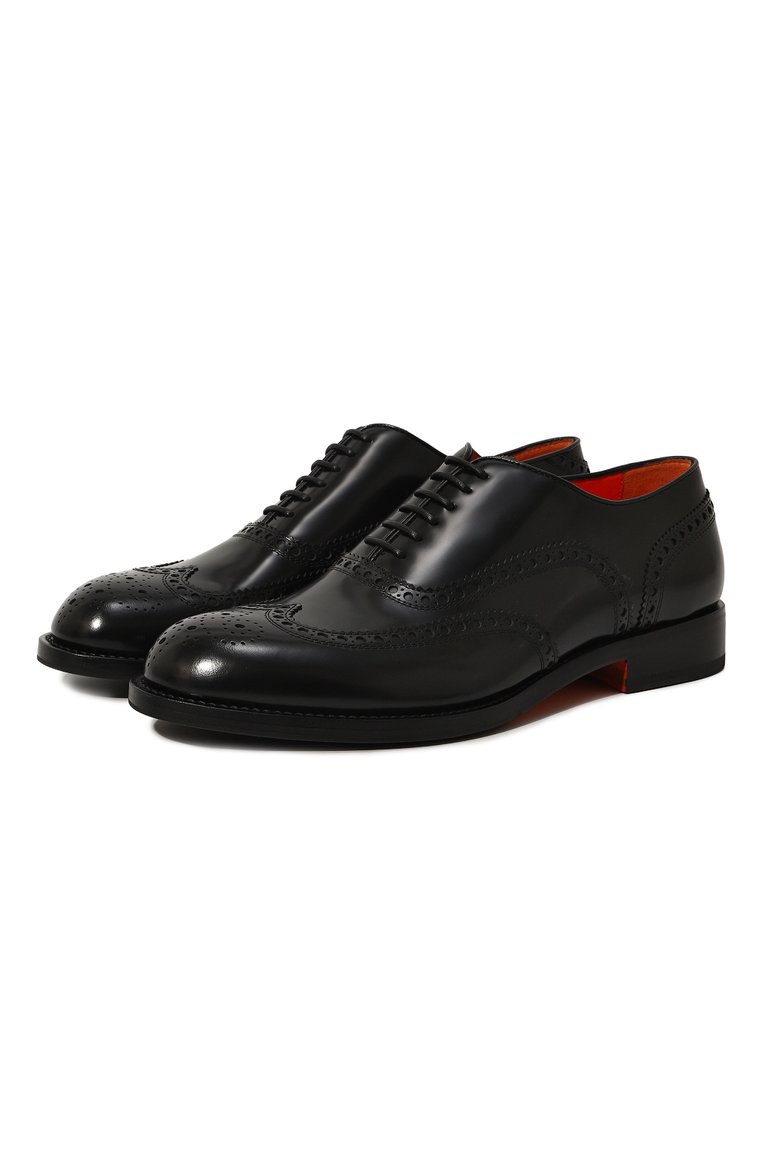 Мужские кожаные оксфорды SANTONI черного цвета, арт. MCCG18536JG1BP0HR84 | Фото 1 (Мужское Кросс-КТ: Броги-обувь; Материал внутренний: Натуральная кожа; Материал сплава: Проставлено; Нос: Не проставлено; Стили: Классический)